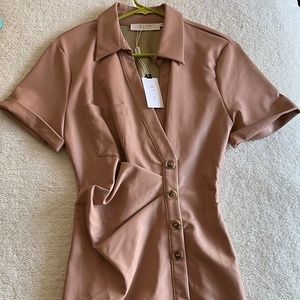 Pink leather mini dress